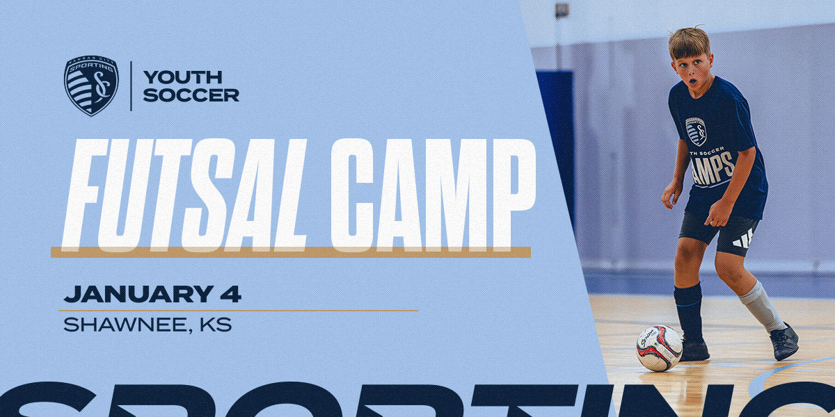 futsal camp graphic featuring player playing futsal